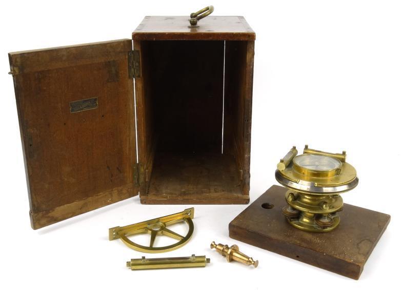 Troughton and Simms of London brass part theodolite with silvered compass dial and silvered scale,