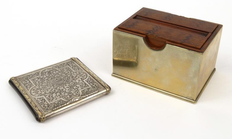 Silver plated cigarette case with chased floral decoration, together with a silver plated cigarette