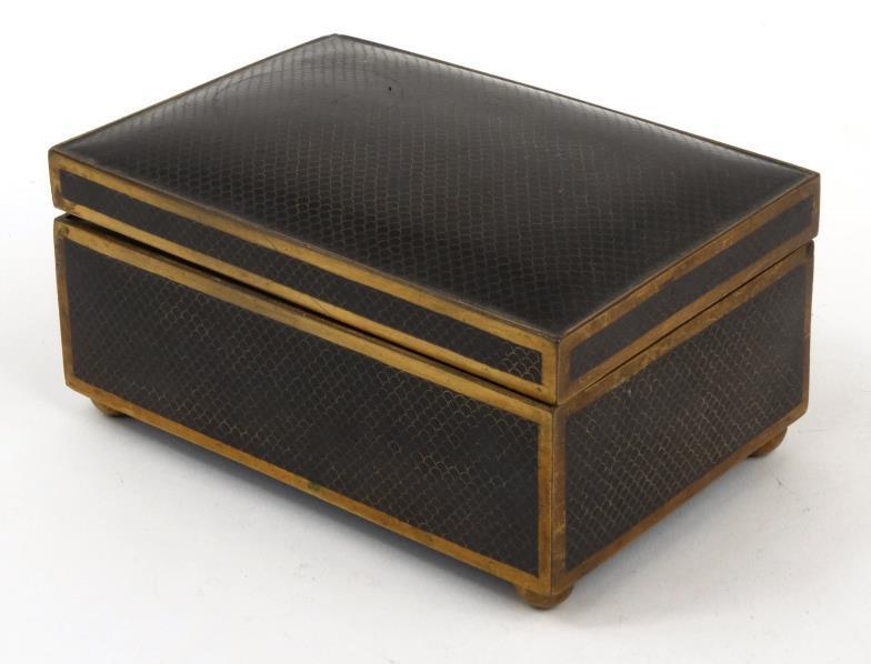 Rectangular oriental black enamelled cloisonné cigarette box with hinged lid, 14cm in length : For