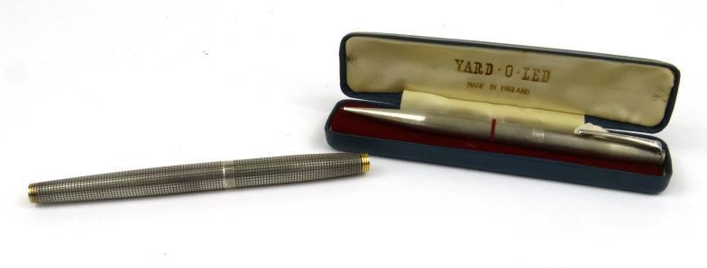 Parker sterling silver cased fountain pen with 14ct gold nib, together with a cased Yard-o-Led