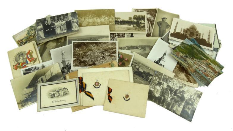 Postcards including World War I British military examples, photographic and printed topographical