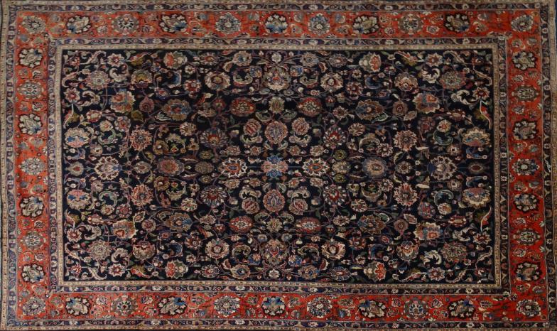 Tabriz carpet decorated with flowers and foliage onto a predominantly red and blue ground, 380cm x