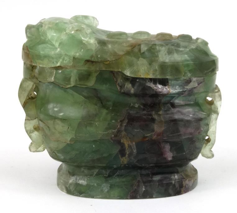 Large Chinese carved fluorite animalia box and cover, 16cm high : For condition reports, please