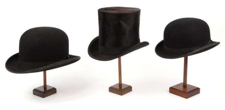 Oversized Motsch of Paris gentleman`s bowler hat, a regular sized Lincoln Bennett of London bowler