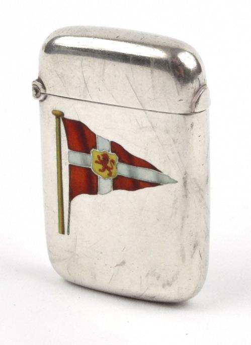 Silver vesta with enamel flag design WGM Birmingham 1892 5cm high : FOR CONDITION REPORTS AND TO