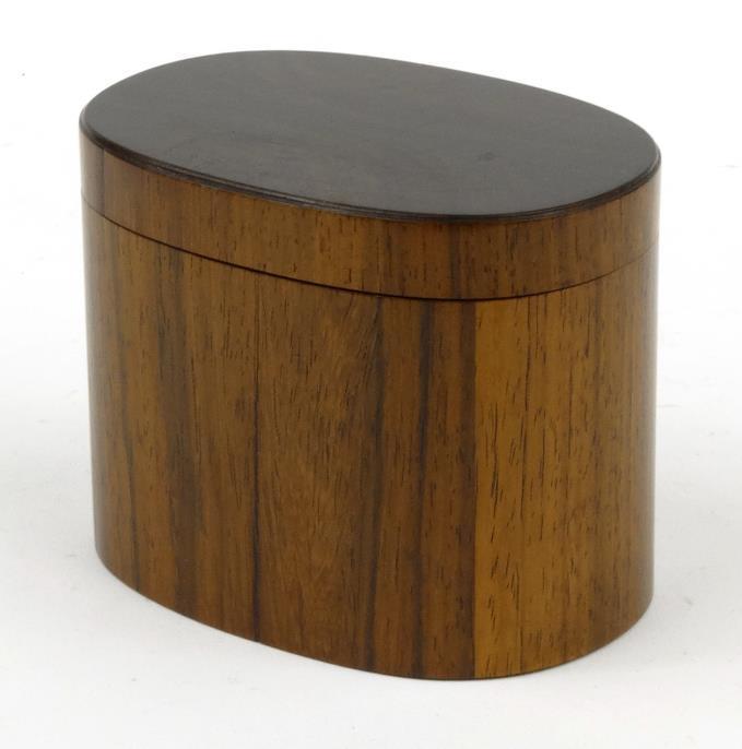 Chinese wooden oval tea caddy and cover 8cm high : FOR CONDITION REPORTS AND TO BID LIVE VISIT WWW.