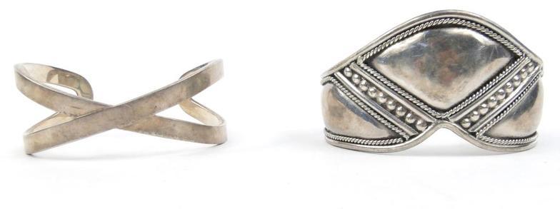 Stylish hallmarked silver bracelet and a Middle Eastern silver coloured metal bracelet approximate