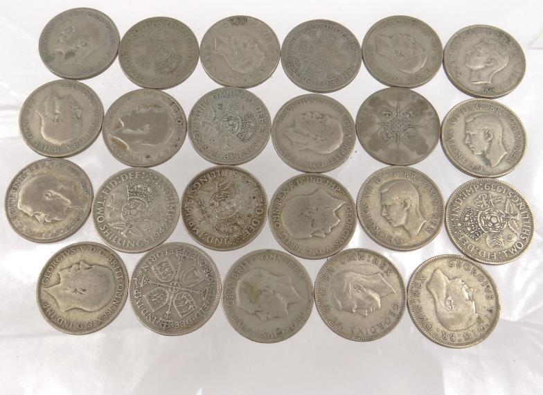 Collection of predominantly George V and George VI florins two shilling pieces etc : FOR CONDITION