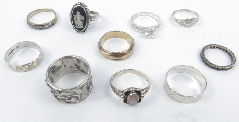 Ten assorted silver and white metal rings some set with assorted stones approximate weight 28.4g :