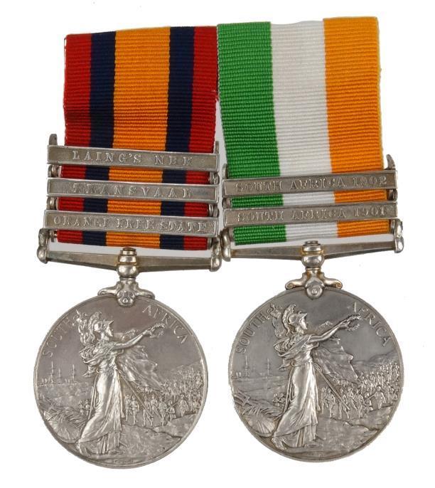 Pair of British military South Africa medals, the Queen Victoria example with Laing`s Nek,