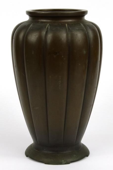 Large oriental bronze vase of flared form, 35cm high : For Condition Reports please visit www.