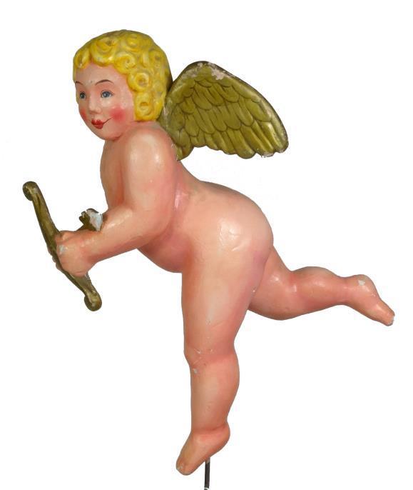 Large hand painted plaster Cupid fairground ride figure with metal screw fixing, 100cm high