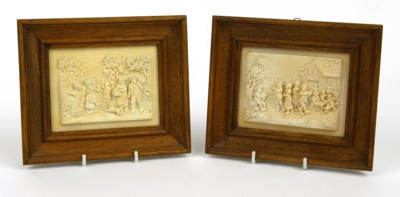 Pair of Victorian stone composite relief plaques of Continental scenes - G.J. Becker 1899, each