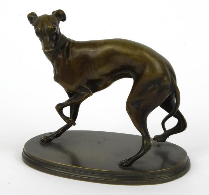 Bronze study of a whippet after Mene, 13cm high : For Condition Reports please visit www.