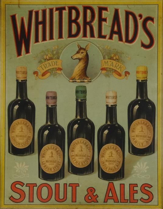 Large Whitbread and Co lithographed card advertising sign advertising stout and ales published by