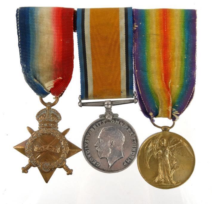 World War I British military medal group comprising 1914-18 War medal, Victory medal and 1914-15