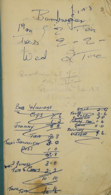 1950s London Palladium Café receipt book containing details of orders from celebrities including
