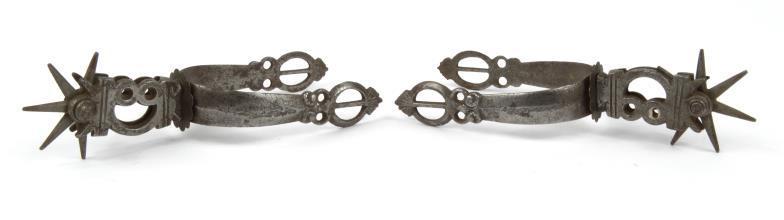 Pair of antique steel spurs, 17cm in length : For Condition Reports please visit www.