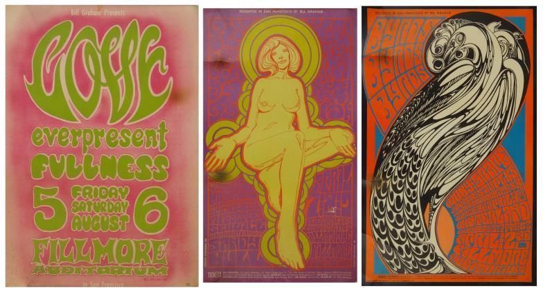 Three 1960s Pop Art American rock concert posters by Wes Wilson, the concerts presented by Bill