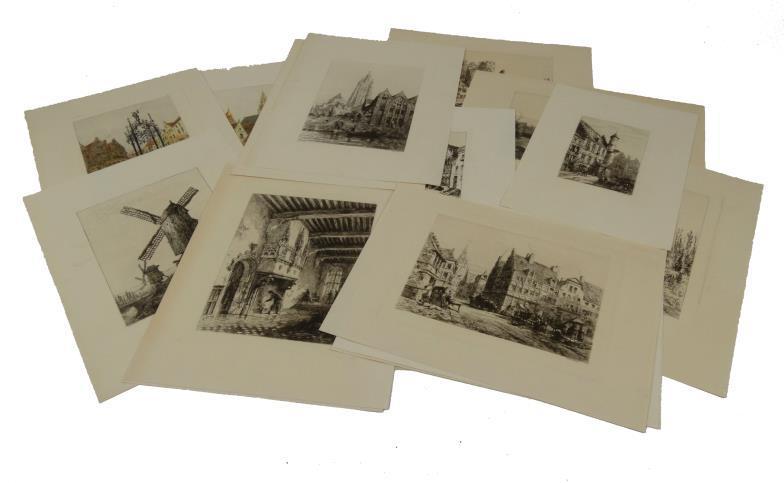 Large collection of Ernest George engravings, predominantly European topography including Bruges,