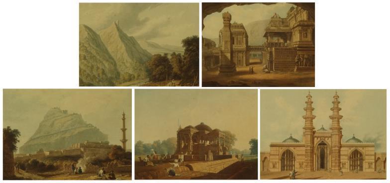 After Captain Robert Melville Grindlay - Five colour prints of the Indian landscape and