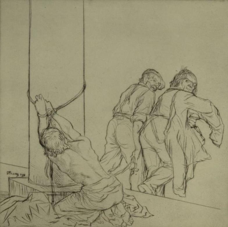 Strang - The Flagellation - Dry point etching, pencil signed and inscribed to the margin, unframed,