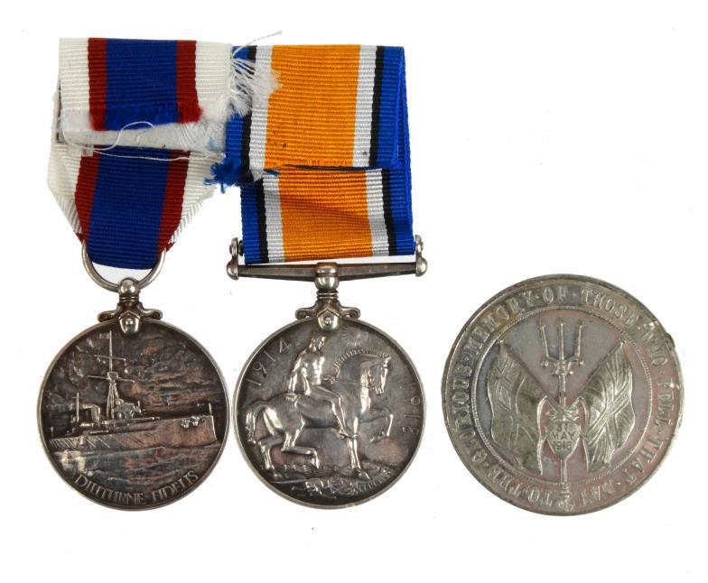 World War I British military medal group comprising 1914-18 War medal and Naval Service medal, the