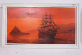 WH Stockman - 20th century - oil on canvas painting of a ship in Brixham Harbour, signed to lower