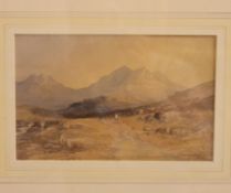 A framed and glazed watercolour painting of Snowden signed illegible to the corner