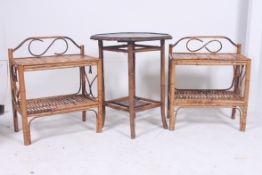 A Pair of 20th century bamboo bedside tables together with a Victorian bamboo aesthetic movement