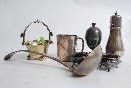 A good selection of assorted silver plated wares to include 2 silver salts, sugar sifter, bon bon