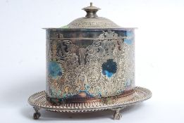An Victorian silver plated biscuit barrel with notation to top for Ryde Boys School dating to 1880