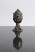 A 19th Century Russian Silver Filigree Pedestal Egg. Impressed markers to interior  WA 84. Studded