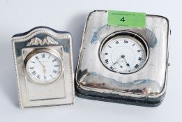 A Chester hallmarked silver pocket watch stand together with an enamel faced pocket watch