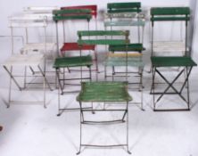 A collection of original 1930`s early 20th century French cafe chairs of wooden and wrought metal