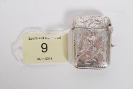 An early 20th century hallmarked silver vesta match case, with chased engraved detail to exterior.