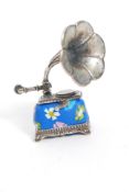 A decorative Russian stamped 800 silver miniature Gramophone with painted body being stamped to