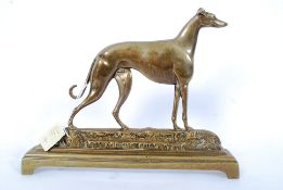 A brass 19th century flatback chimney ornament of a greyhound ' Col Norths Fullerton who was