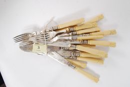 A collection of 20 hallmarked silver banded and bone handled knives and forks.