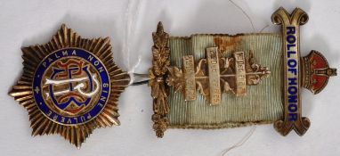 A masonic hallmarked silver Roll Of Honor enamel medal, from the Avon Lodge member 2483, Exhalted.