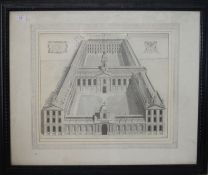 A framed and glazed architectural lithograph print of Collegium Reginense. 56cms x 69cms