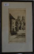 A 19th century lithograph print of Castle gate sce being framed and glazed, signed by Reginald