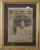 A framed copy of the Star newspaper for the Roosevelt Memorial WW2 interest. 1948. 40cms x 29cms