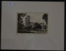 A framed early 20th century Lithograph print being framed and glazed of Westminster Abbey from