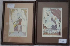 2 Art Nouveau French framed and glazed prints L`Air & L`Autumne. 14cms x 10cms