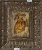 An abstract oil  on panel dating to the circa 20th painting set within a gilt frame. 26cms x 12cms