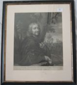 A lithograph print portrait study being framed and glazed of Philippus De Champagne 1668