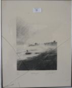 A framed limited edition print of a pencil sketch entitled Aldeburgh by Guy Blackworth 50 / 250.
