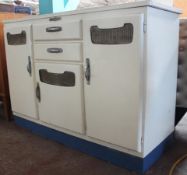 An original 1950`s Art Deco painted dresser by Fleetway. The inset plinth base with blue finish