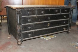 A Victorian ebonised blanket box chest / coffer. Having beaded edges with faux drawers to the front